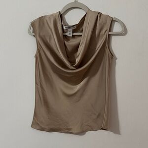 White House Black Market Beige Cowl Neck Silky Blouse